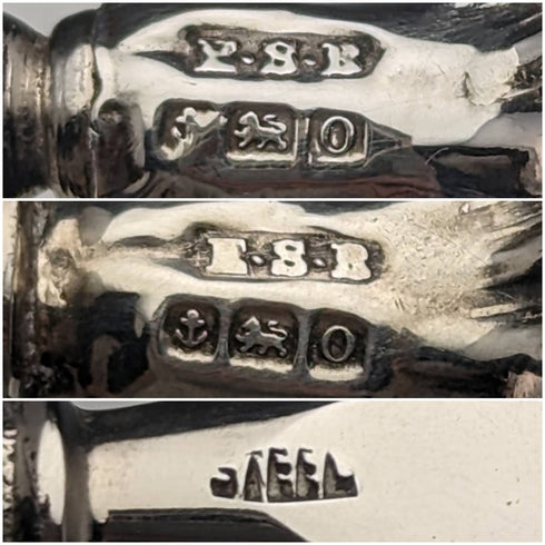 1913 British Antique Pure Silver Handle Shoehorn Button Hook Set ES Barnsley